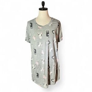 Peanuts Snoopy Cat Print Sleep Shirt‎ Nightgown Womens S M Grey V Neck Cat Lady